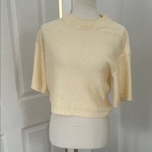 Anthropologie Worn Cream Short Sleeve Knit Crop Top